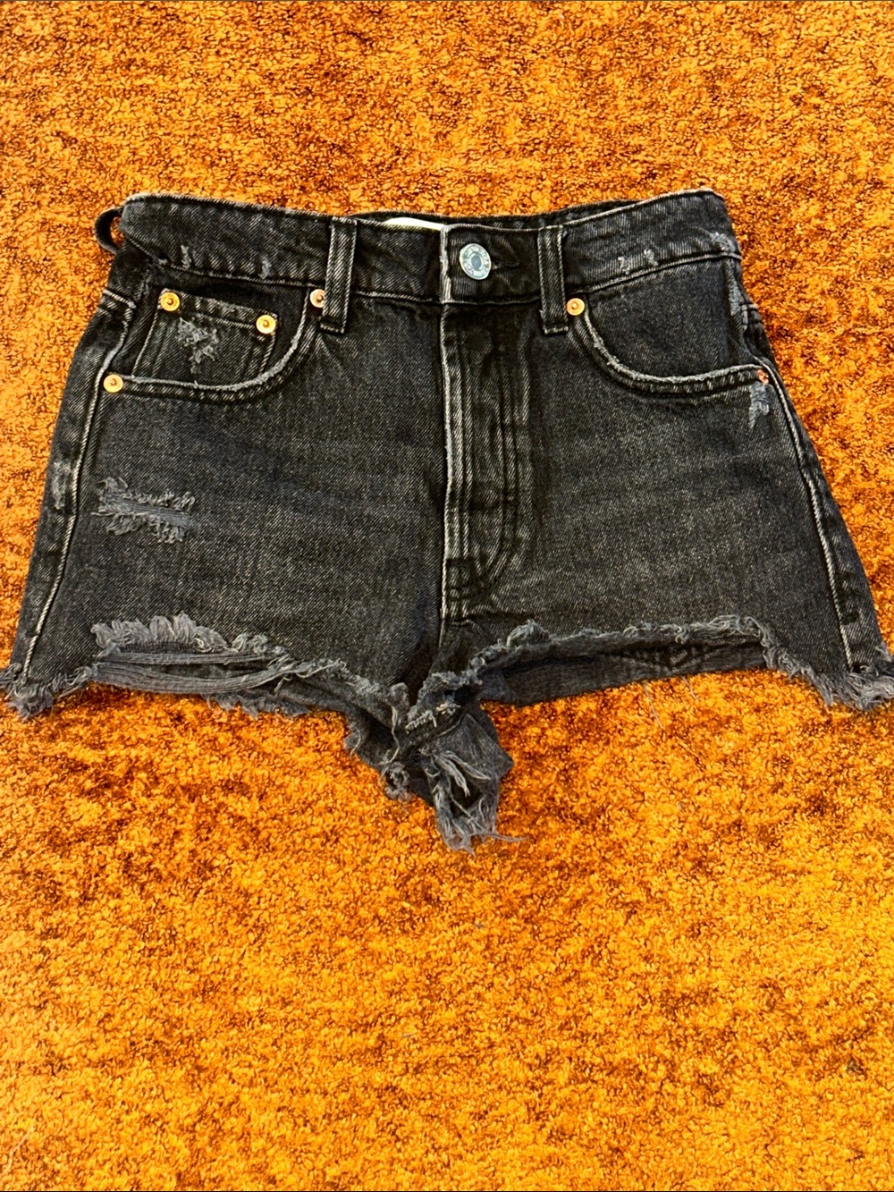 Zara Washed Black Distressed Denim Shorts